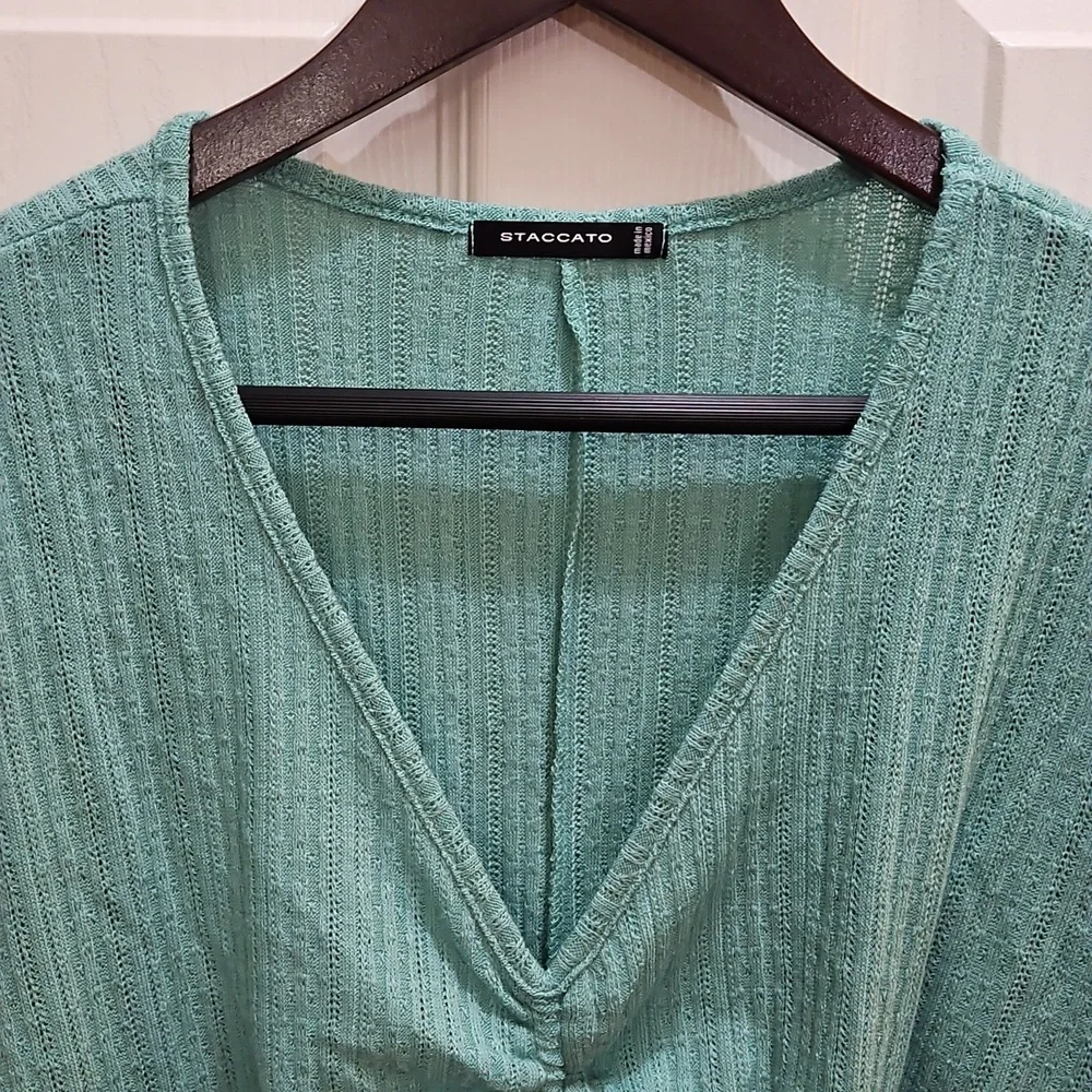 Staccato Mint Green Ruched Drawstring V-Neck Textured Dolman Sleeve Top Sz Lg